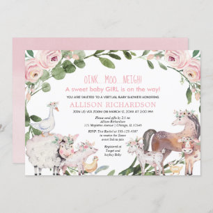 Virtual Baby Shower Farm Barnyard animals girl Invitation