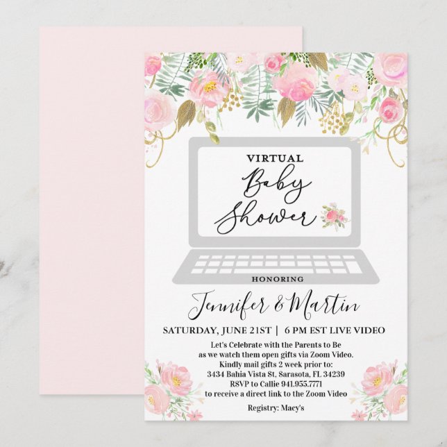 Virtual Baby Shower Floral Invitation (Front/Back)