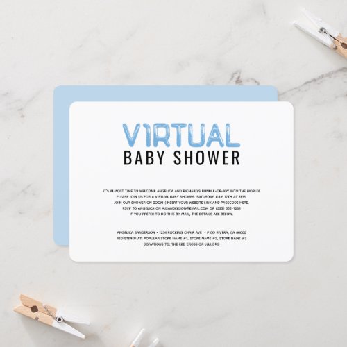Virtual Baby Shower for Boy Blue White Invitation