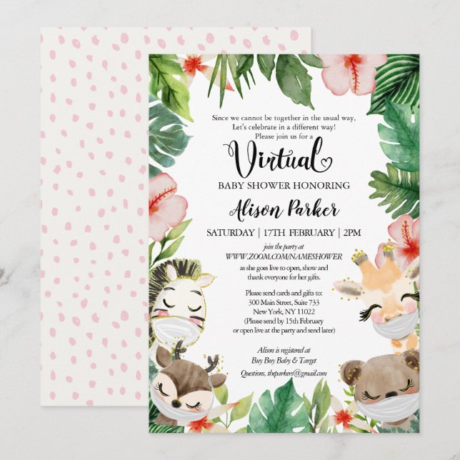 Virtual Baby Shower Gender Neutral Safari Friends Invitation (Front/Back)