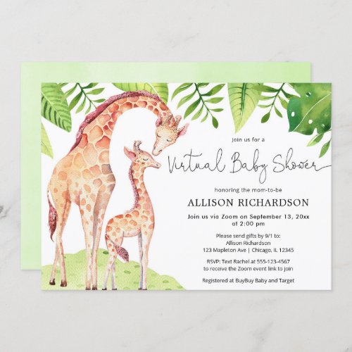 Virtual Baby Shower giraffe safari boy Invitation