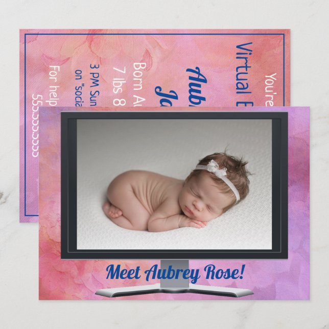 Virtual Baby Shower Girl Invitation (Front/Back)