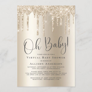 Virtual Baby Shower Glitter Drip Gold Invitation