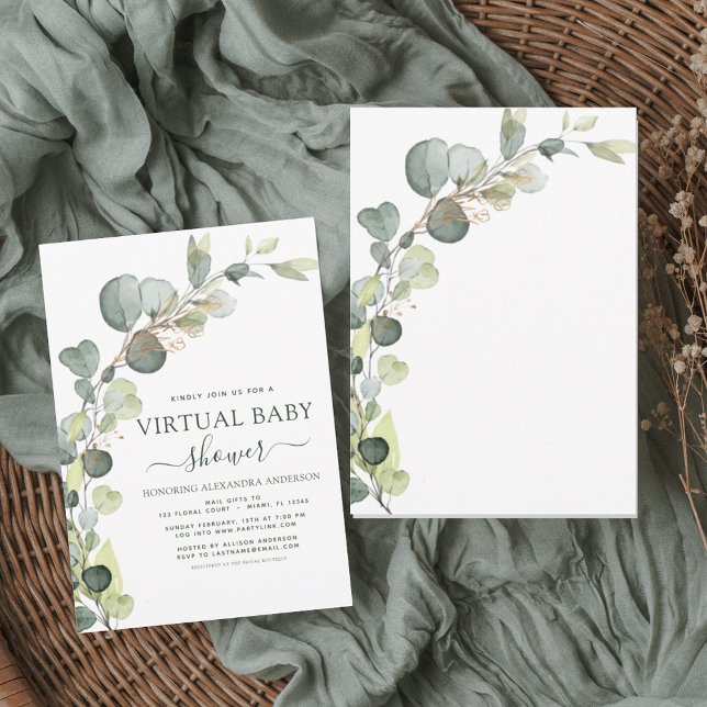 Virtual Baby Shower Greenery Eucalyptus Succulent Invitation (Creator Uploaded)