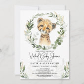 Virtual Baby Shower Greenery Gold Safari Leopard Invitation (Front)