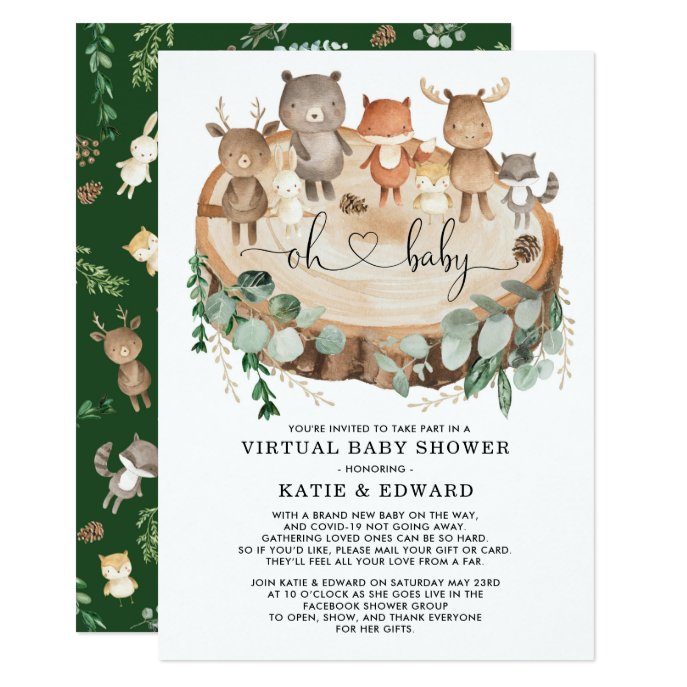 Virtual Baby Shower Greenery Woodland Animals Invitation
