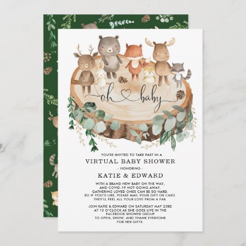 Virtual Baby Shower Greenery Woodland Animals Invitation