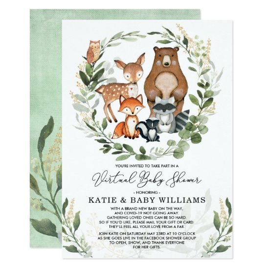 Virtual Baby Shower | Greenery Woodland Animals Invitation