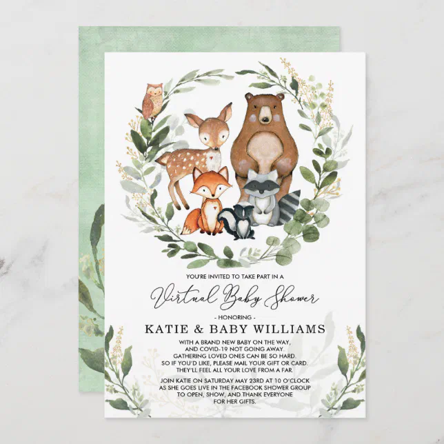 Virtual Baby Shower | Greenery Woodland Animals Invitation | Zazzle