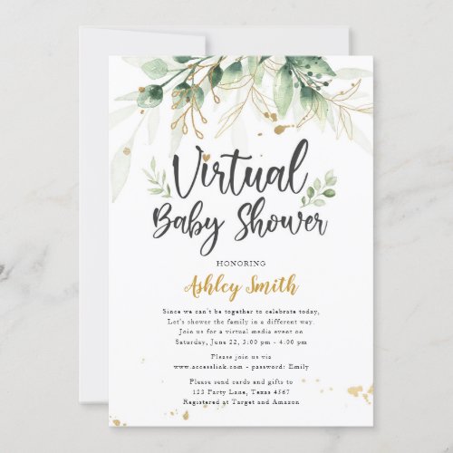 Virtual Baby Shower Invitation Greenery Shower