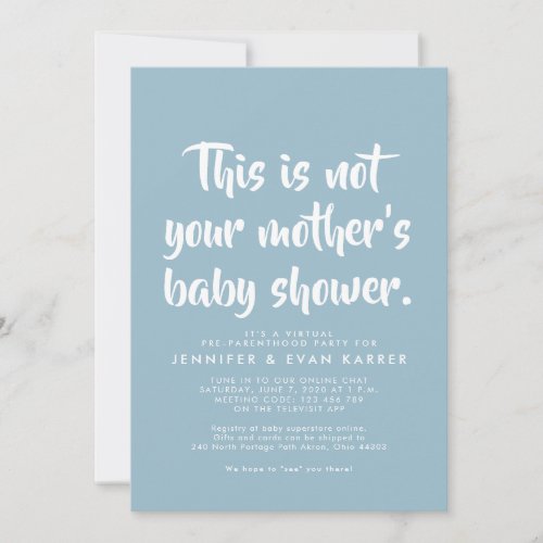 Virtual baby shower invitation in blue