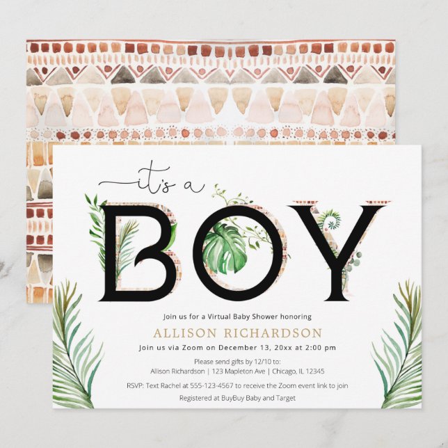 Virtual Baby Shower It's a boy safari jungle Invitation (Front/Back)