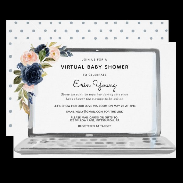 Virtual Baby Shower Laptop Navy &amp