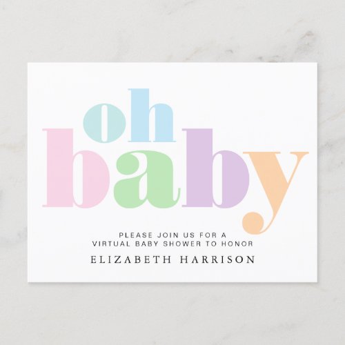 Virtual Baby Shower Large Pastel Typography  Invitation Postcard