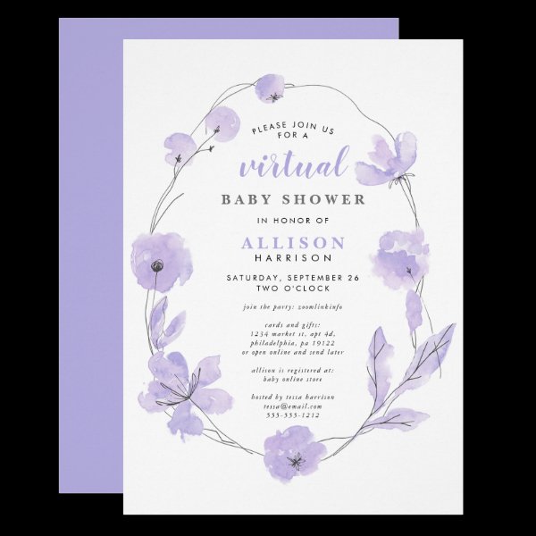 Virtual Baby Shower | Lavender Floral Watercolor Invitation