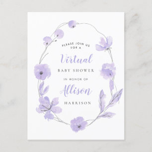 Virtual Baby Shower Lavender Floral Watercolor Invitation Postcard