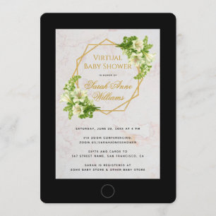 Virtual Baby Shower Lilies Tablet Floral Geometric Invitation