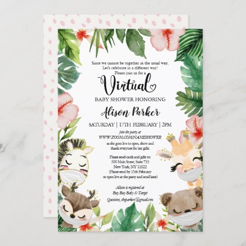 Virtual Baby Shower  Masked Jungle Safari Friends Invitation