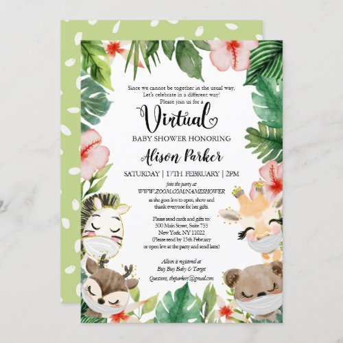 Virtual Baby Shower  Masked Jungle Safari Friends Invitation