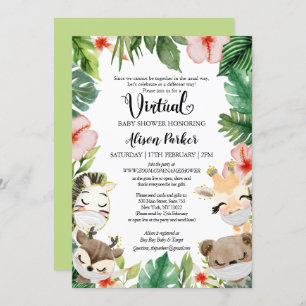 Virtual Baby Shower Masked Jungle Safari Friends Invitation