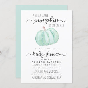 Virtual Baby Shower Mint Pumpkin Watercolor Invitation