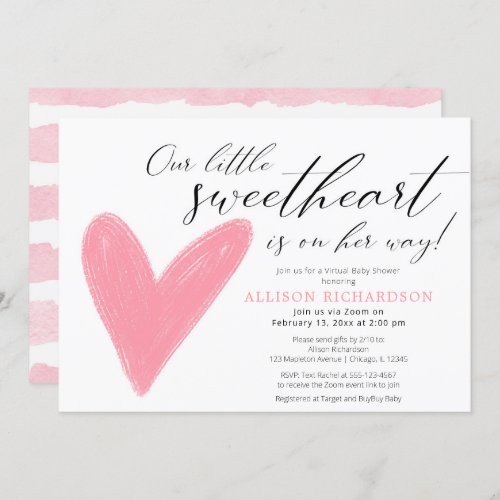 Virtual Baby Shower Modern Valentines pink white Invitation