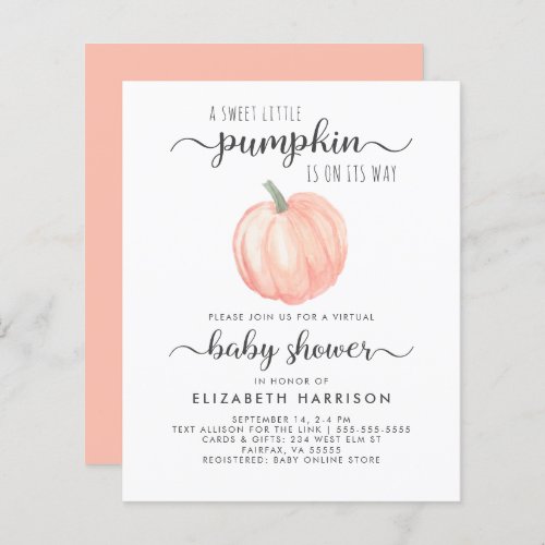 Virtual Baby Shower Orange Pumpkin Invitation