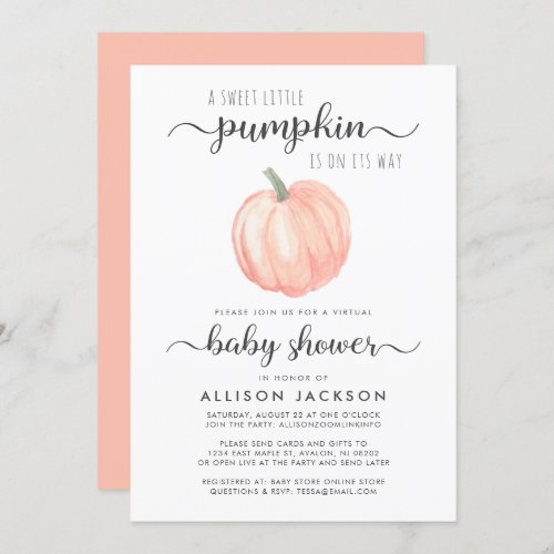 Virtual Baby Shower Orange Pumpkin Watercolor Invitation