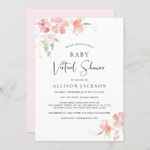 Virtual Baby Shower Pink Floral Watercolor Invitation