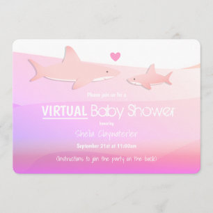 Virtual Baby Shower Pink Ocean Shark Cartoon Invitation