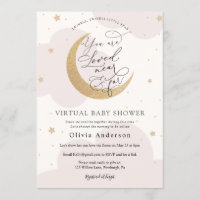 Virtual Baby Shower Pink Twinkle Star and Moon Invitation