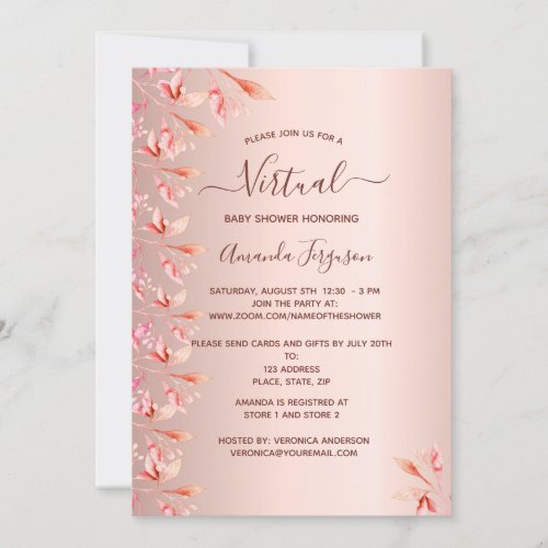 Virtual baby shower rose gold fall florals invitation