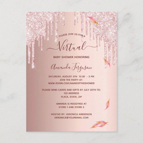 Virtual baby shower rose gold  invitation postcard