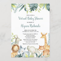 Virtual baby shower safari animals gender neutral invitation