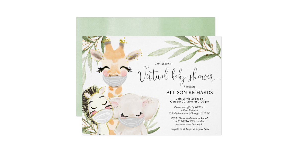 Virtual Baby Shower safari animals gender neutral Invitation
