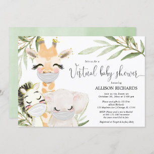 Virtual Baby Shower safari animals gender neutral Invitation