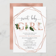 Virtual Baby Shower sweet baby girl rose gold Invitation