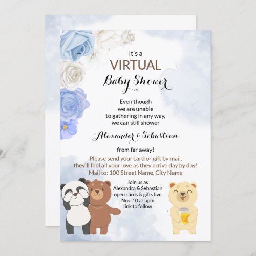 Virtual Baby Shower Teddy Bears Invitation