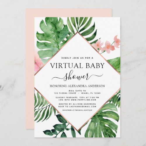 Virtual Baby Shower Tropical Palm Watercolor Invitation