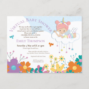 Virtual Baby Shower Unicorn Fairy Birds Florals Invitation Postcard