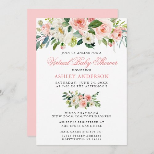 Virtual Baby Shower Watercolor Floral Pink Invitation