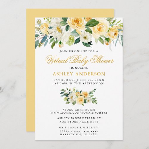 Virtual Baby Shower Watercolor Yellow Floral Invitation