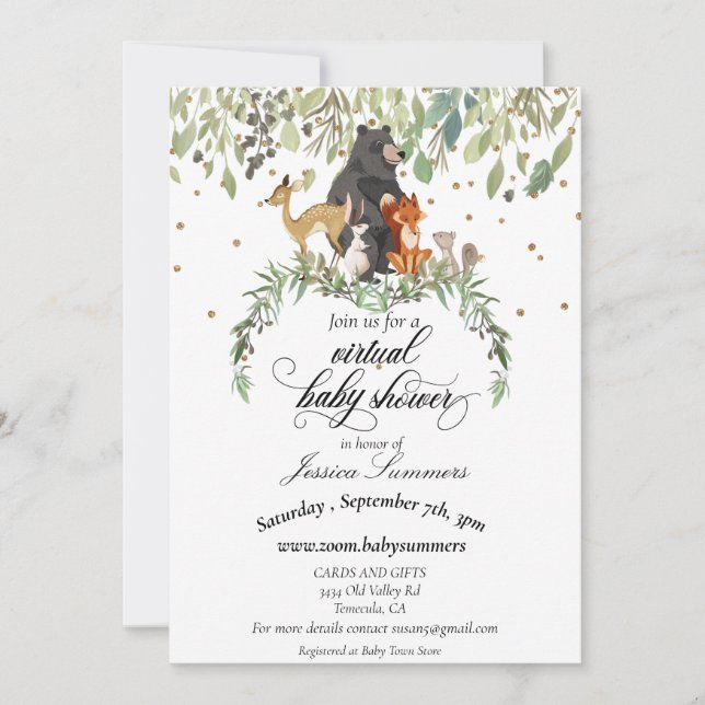 Virtual Baby Shower Woodland Animals Invitation (Front)