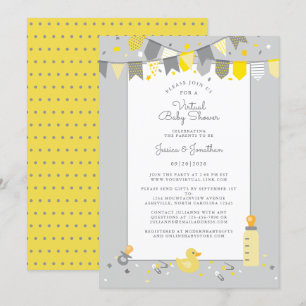 Virtual Baby Shower Yellow Gray Cute Banner Modern Invitation