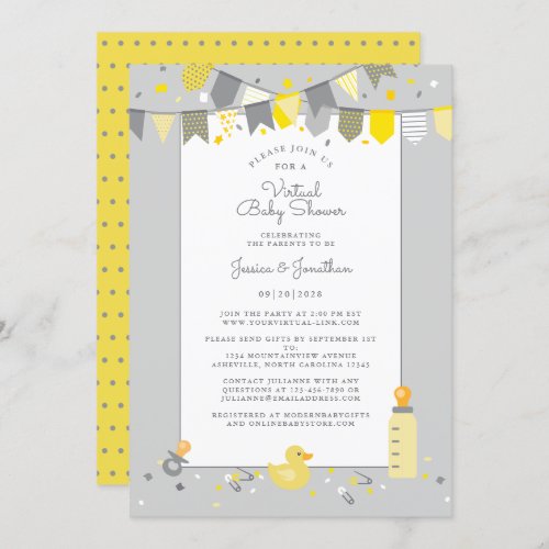 Virtual Baby Shower Yellow Gray Cute Banner Modern Invitation