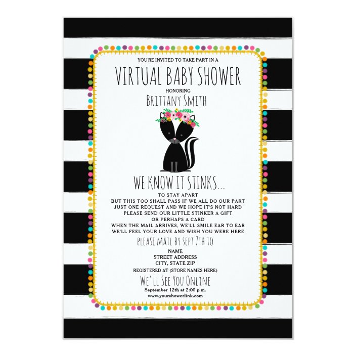 Virtual Baby Social Distancing Shower Skunk Girl Invitation