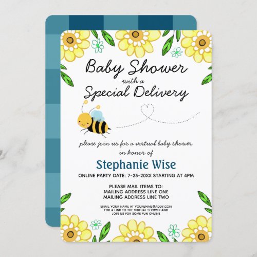 Virtual Bee Baby Shower by Mail Invitation