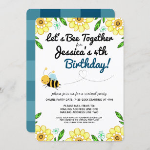 Virtual Bee Birthday Party by Mail Invitation