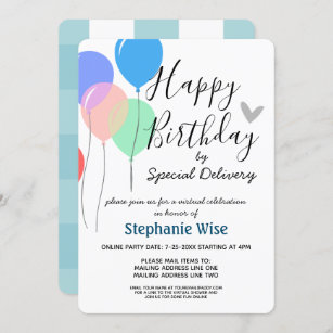 Virtual Birthday Party by Mail Balloons Invitation