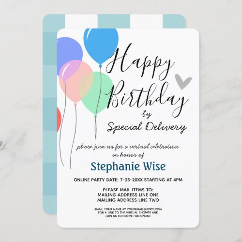 Virtual Birthday Party by Mail Balloons Invitation
